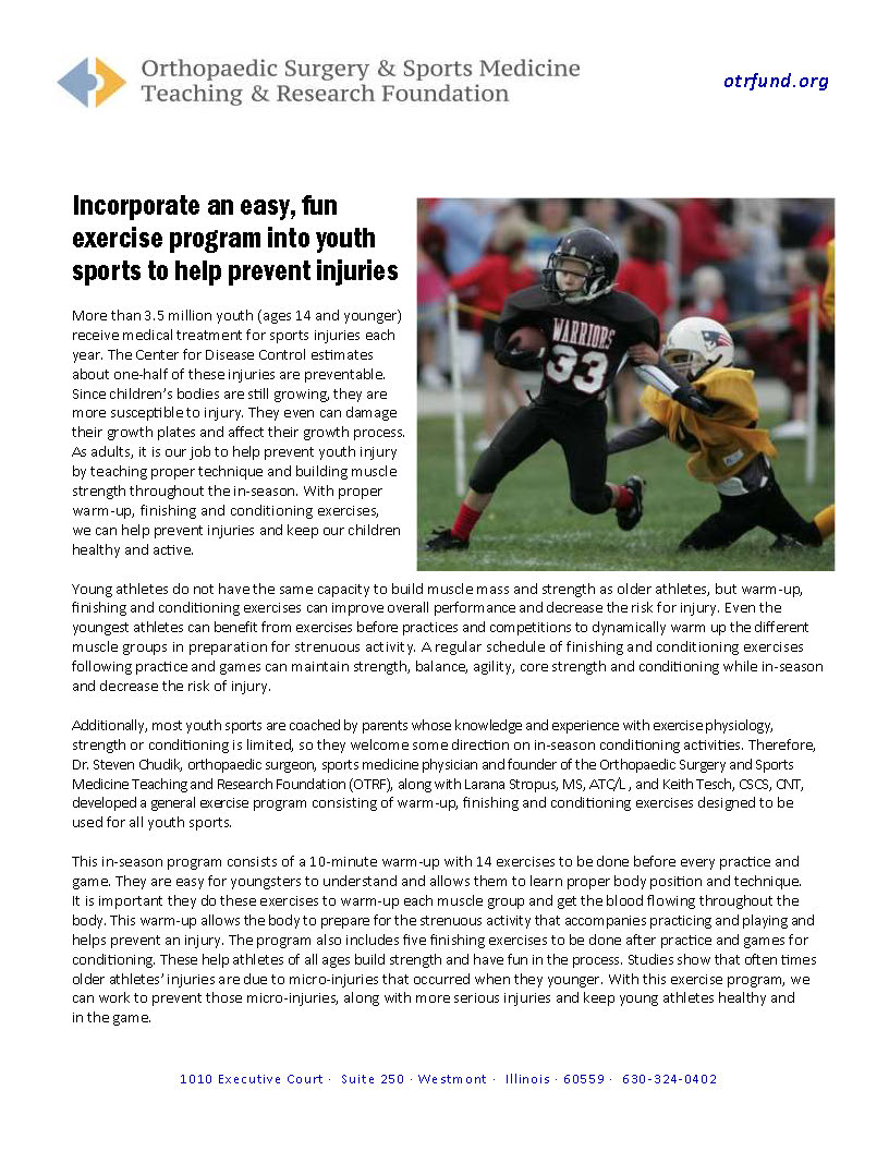 Proper warmup, conditioning exercises can help prevent youth sports